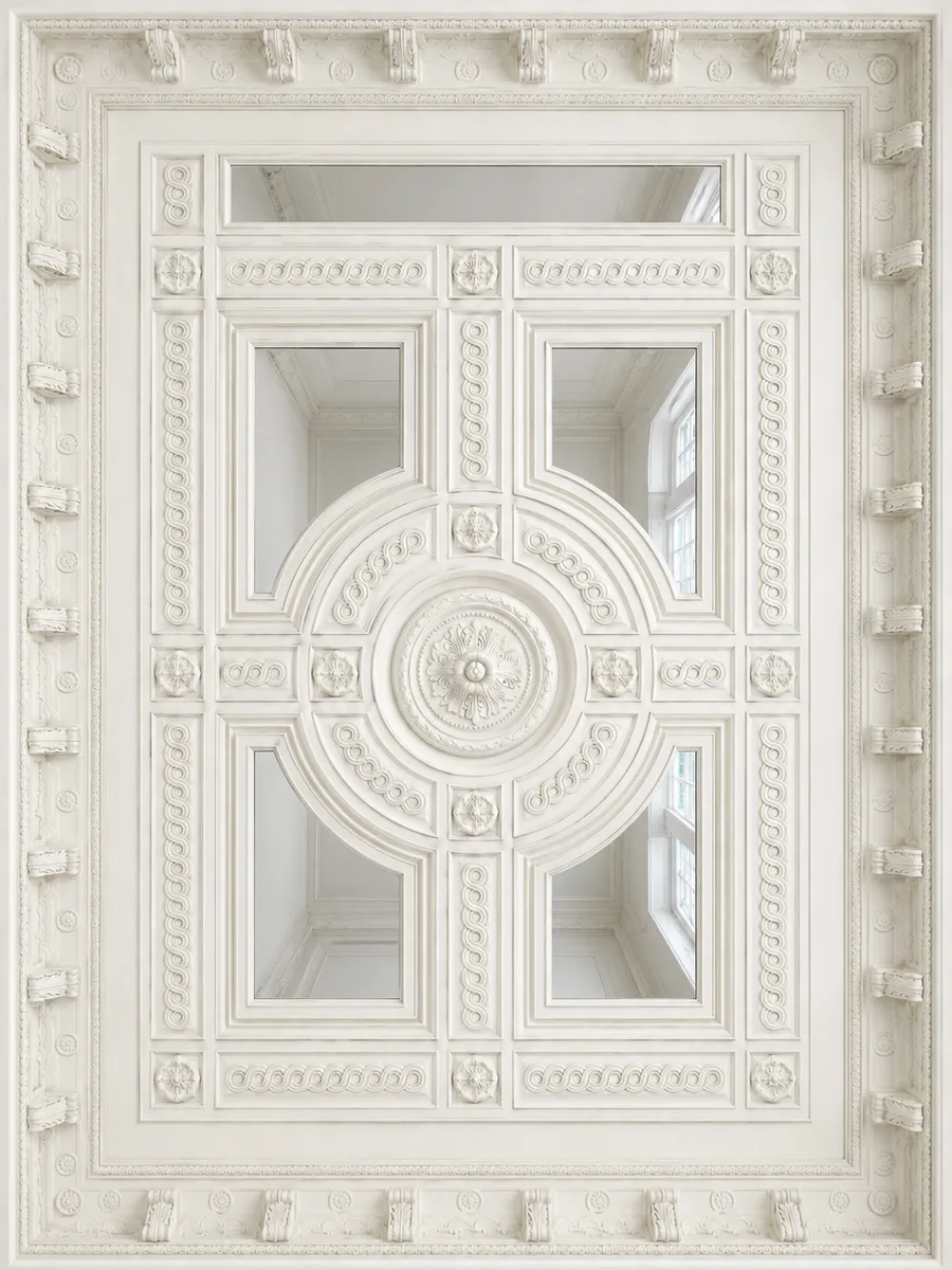 Individuell gefertigte Kassettendecke mit Deckenrosette